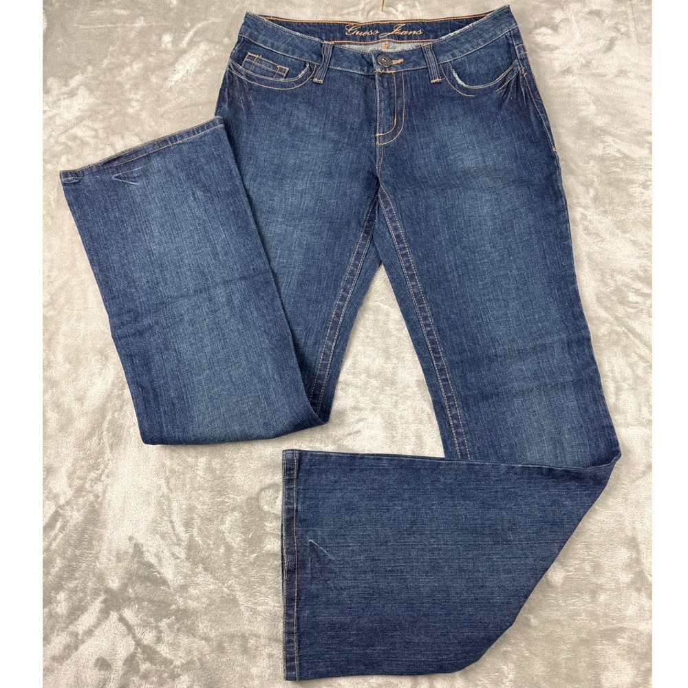 Guess Jeans Womens 29 Dark Wash Low Rise Bootcut Embroidered Pocket Denim Jeans